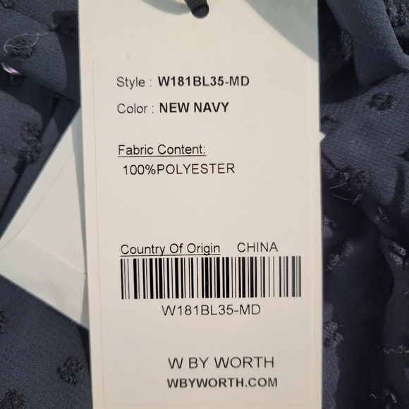 NWT Worth Navy Blue Sheer Swiss Dot Ruffle Blouse - Picture 6 of 6